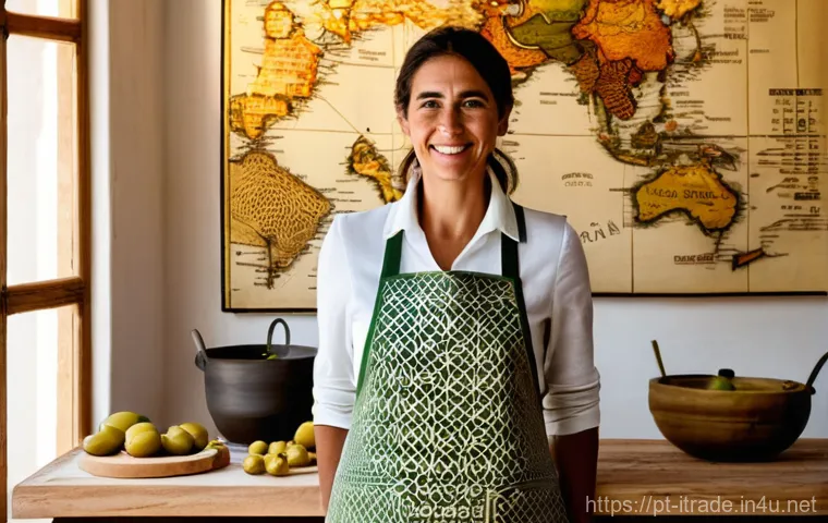 국제무역이론적응 - **Digital Artisan Global Reach:**
"A proud Portuguese artisan, a woman in her late 30s with an e...