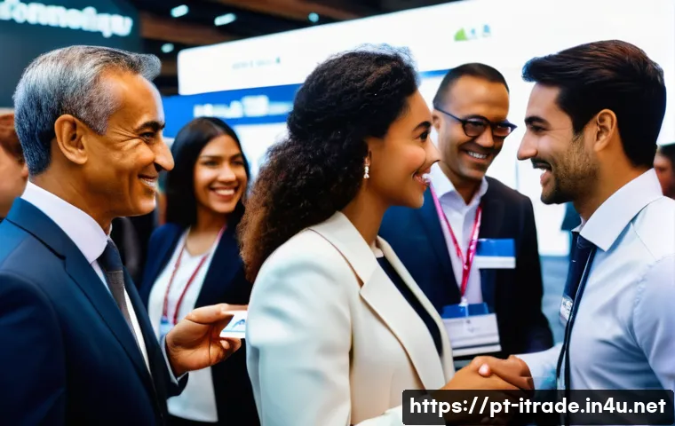 무역경력개발전략 - A diverse group of international business professionals engaged in a dynamic networking event in São...