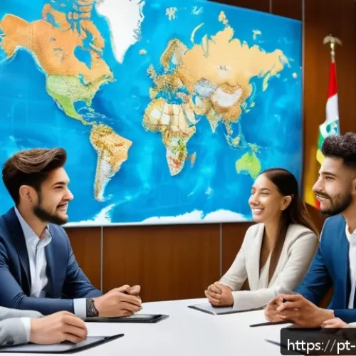 Home 30 국제무역업무인턴십 - A diverse group of young international business interns in a modern office, dressed in professional ...